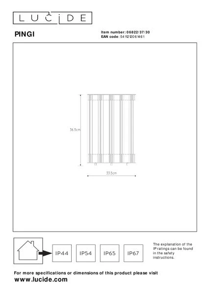 Lucide PINGI - Lámpara de suelo Recargable Dentro/Fuera - Batería/acumulador - Ø 33,5 cm - LED 3 StepDim - 1x3W 3000K - IP44 - Negro - técnico
